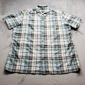 Eddie Bauer Button Up Outdoorsman's Plaid Shirt 1 Pckt Blue Gray White Men Sz XL